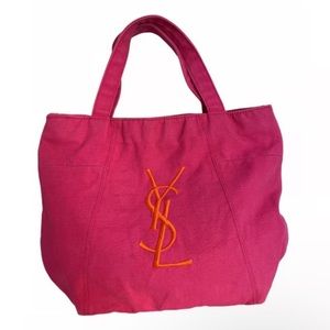 YSL Yves Saint Laurent pink and orange canvas tote